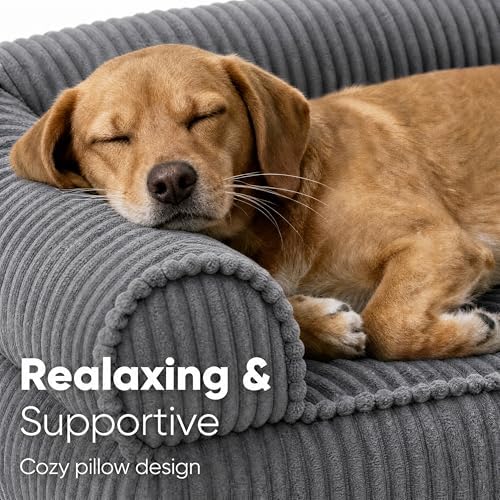 FUKUMARU Dog Couch Bed, Corduroy Cozy Cat Bed, Waterproof, Washable Cover - Image 2