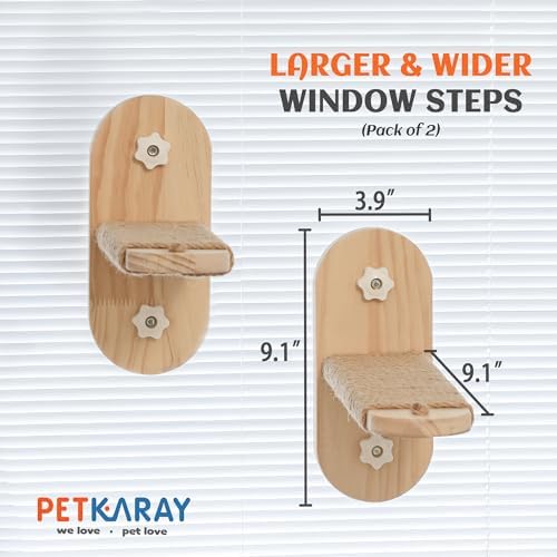 PETKARAY Large Cat Window Shelf, Upgraded Window Stairs for Indoor Cats, Sturdy Wooden Steps with Sisal Surface, Easy Access to Perch & Windowsill, 2 Packs - Image 2