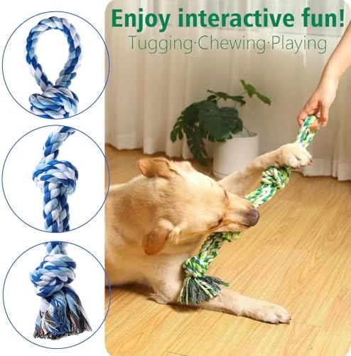 XIGOU Dog Rope Toys Indestructible Dog Toys, Dog Chew Toys for Aggressive Chewers, Tough Puppy Teething Chew Toys for Boredom, Dental Cleaning Tug of War Dog Toy, Great for Small to Large Breed, Blue - Image 7