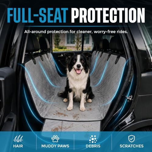 Bulldogology Dog Car Seat Cover Waterproof Heavy Duty Bench Dog Hammock Backseat Protector from Hair, Muddy Paws, Scratches - Pet Car Seat Cover for Cars Trucks SUVs (Large, Grey) - Image 7
