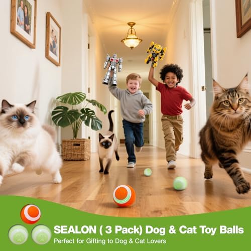 SEALON BL01A01 Green 3 Pack Rechargeable Cat Interactive Ball Toy with Durable ABS Shell & Quiet Motor for Indoor Cats & Multi-Cat Families, Ideal for Cat Rooms, Entryways, Bathrooms & Leisure Spots - Image 2