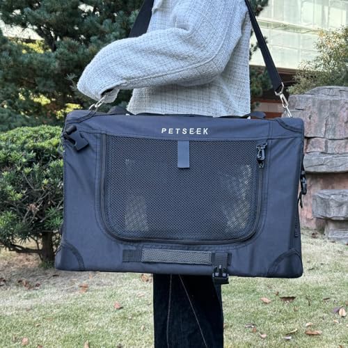 Large Cat Carrier, Portable Soft Sided Road Car Carrier, for Small Dog or Big Cats, 20"x13"x13" Outside Folding Comfortable Design, Black - Image 7