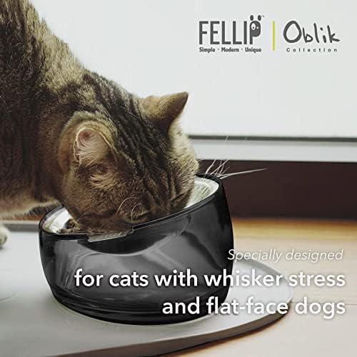 Felli Oblik Elevated Cat Bowl Removable Stainless Steel Wide Dish for Dry Wet Food Feeding & Dishwasher Clean, Slanted Whisker Fatigue Friendly Metal Plate (Smoky, 0.5 Cups Shallow Dish) - Image 2