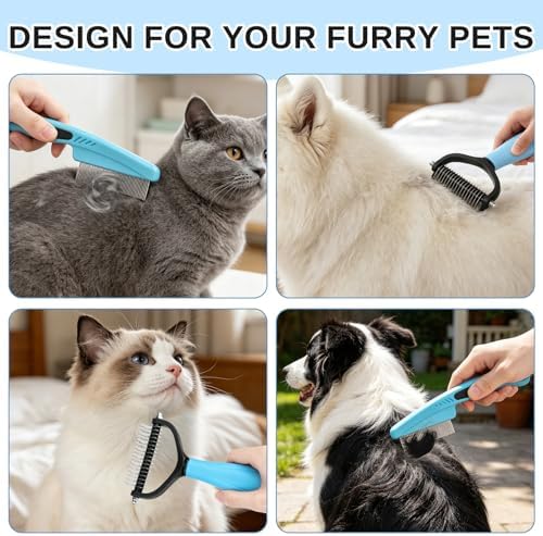Pet Grooming Combo and Flea Comb, Flea and Tick Combs for Dogs and Cats, Deshedding Brush with Metal Comb for Detangling and Dematting Long, Matted Fur on Cats and Dogs(2pcs) - Image 7