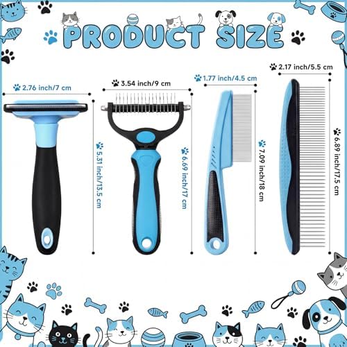 Patelai 4 Pcs Dog Dematting Comb, Blue and Black Modern Grooming Set - Image 2