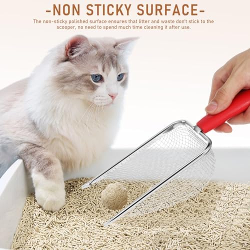 Milisten Cat Litter Scoop Metal Cat Litter Scoop with Fine Mesh Ergonomic Handle Non-Stick Surface Hanging Hole 11.02 X 3.93 X 1.96 in Pet for Box Cleaning - Image 2