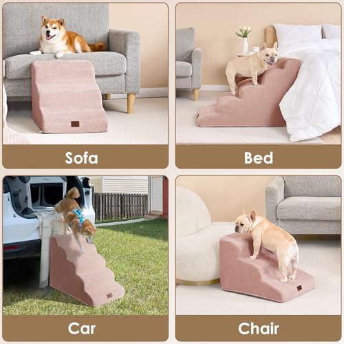 EHEYCIGA Curved Dog Stairs Ramp, 5-Step High Beds, 22.6" H Pet Step - Image 7