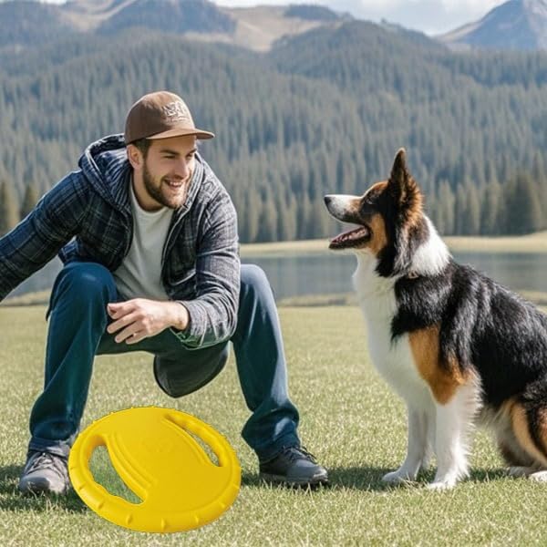 Soft Dog Flying Disc Beach Toy, Float Outdoor Puppy Flyer Pull Loop Toy Water Swimming Pool Lawn Yard Animal Activity Training Sports Gift- Upgrade Interactive & Fun Training Dogs Steering Wheel