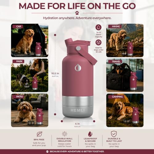 32 oz. Dog Water Bottle, Insulated Dog Travel Water Bottle, Stainless Steel Pet Water Bottle Dispenser Portable Food and Water Bowl for Dogs for Walking Dog Canteen Travel Kit - Image 7