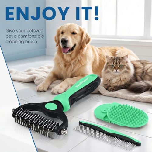 Pet Grooming Kit Deshedding Dematting Tool for Dogs Cats 4PCS Green - Image 7