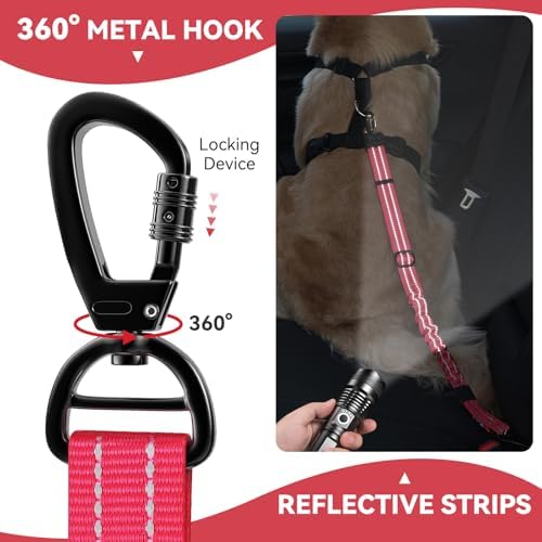 Pawaboo 2Pack Dog Car Seatbelt, 3-in-1 Dog Tether with Buckle & Hook Latch - Image 2
