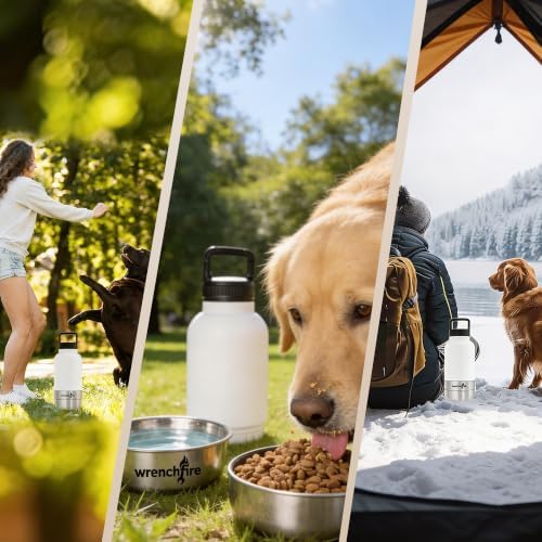 32 oz Instulated Stainless Steel Dog Water Bottle with 2 Detachable Bowls,Portable Cat Travel Dispenser with Brush for Walking Hiking Camping,White - Image 7