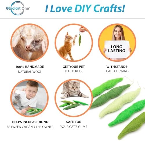 Glaciart One Green Beans Cat Toy – 5 Pcs | Soft Fuzzy Enrichment 100% Natural Wool - Interactive Catnip Play Cat Toy Set - Safe for Pets, Non-AZO Colored Dyes - Image 2