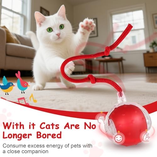Interactive Cat Toys Smart Ball for Cats & Dogs! Now with 2 Rapid Tails. Features: 360°Auto-Rolling, Motion Activation& Bird Sounds. Perfect for Indoor Pet Exercise & Fun. (Blue) - Image 2