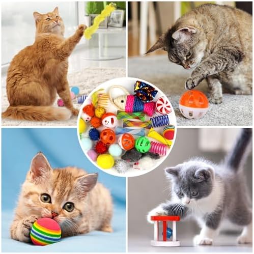 QUOZUO Cat Toys Kitten Toys Assortments, 32 Packs Interactive Cat Toy Variety Pack for Kitty, Cat Wand Toy, Cat Crinkle Balls Bell Balls with Bells, Cat Spring Toy, Catnip Toys for Indoor Cats Kitten - Image 7