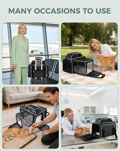 Cat Carrier Bag,Airline Approved Pet Carrier Soft Side Pet Travel 5 Sides Open Doors 6 Sides Expandable Foldable Dog Carrier with Fleece Pad(Patent Pending) Black - Image 6