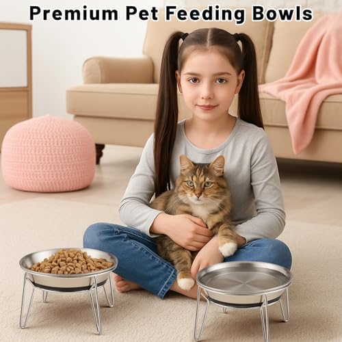 Elevated Cat Bowls, Wide Stainless Steel Cat Food Bowls with Metal Stand Whisker Stress-Free, Raised Food and Water Dish for Cats, Kitten, Puppies and Small Dogs - Image 6