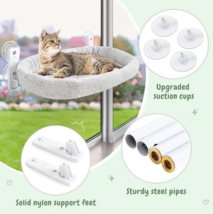 Sinai Pet Shop Cat Window Perch – Cordless Foldable Hammock with Cushion Bed, Self-Groomer with Catnip Included, Durable Metal Frame with Strong Suction Cups, Space-Saving for Large Indoor Cats - Image 7