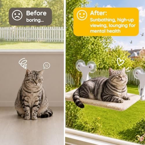 Aysoner Suction Cat Window Perch: 6 Suction Cups Sturdy Hold Up to 45lbs - Image 2