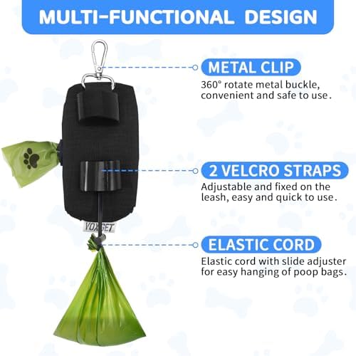 Dog Poop Bag Holder with Treat Pouch, 2 Zipper Pockets & Leash Clip - Image 2