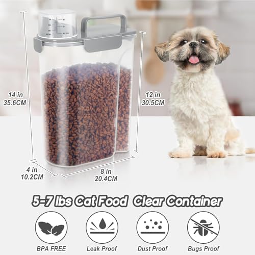 5-7LBS Airtight Dog Cat Food Storage Container with Upgraded Large Nozzle BPA-free, 4 Snap Seals Plastic Pet Food Storage Container with Handles are Easy to Clean and Carry- Light Gray - Image 2