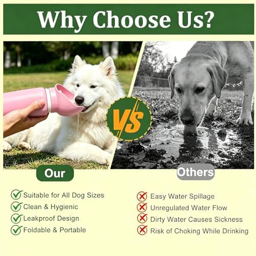 2 in 1 Foldable Dog Water Bottle, Leakproof Portable Pet Dispenser, Pink - Image 7