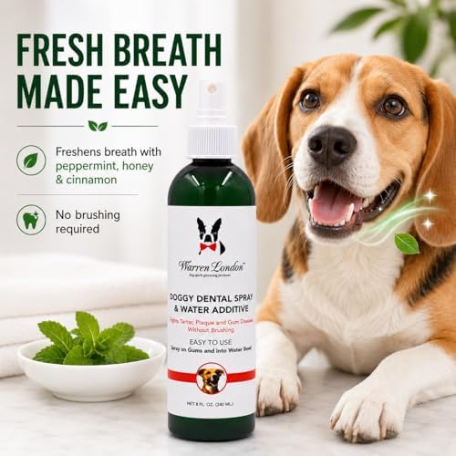Warren London Doggy Dental Spray & Water Additive for Dogs & Cats, Fresh Breath Oral Care, Peppermint Honey Teeth & Gum Support, No-Brush Pet Mouth Spray, Made in USA, 8 oz - Image 2