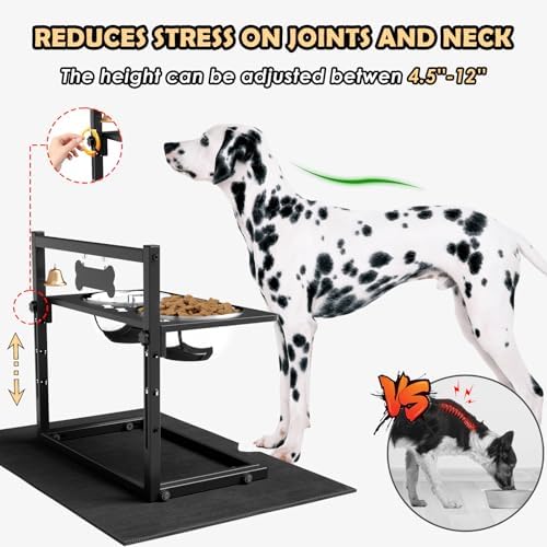 Elevated Dog Bowls with Slow Feeder and Spill Proof Mat, Adjustable Height 4.3-11.8'', Two 1.7L Stainless Steel Food & Water Bowls, Metal Raised Dog Bowl Stand, for Large Medium Breeds - Image 2
