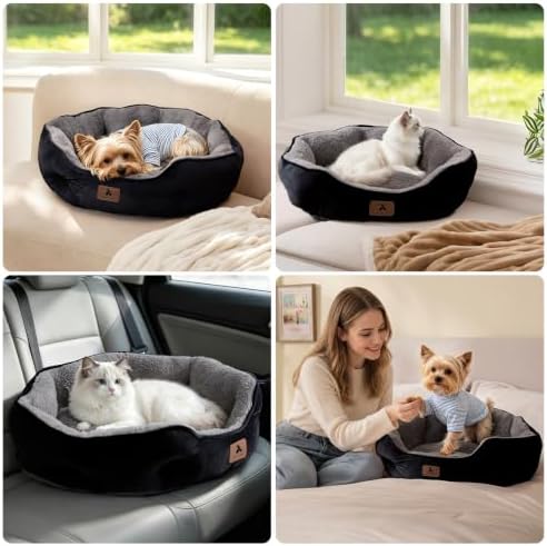 Asvin Medium Dog Bed for Medium Dogs, Large Cat Beds for Indoor Cats, Pet Bed for Puppy and Kitty, Extra Soft & Machine Washable with Anti-Slip & Water-Resistant Oxford Bottom, Black, 25 inches - Image 7