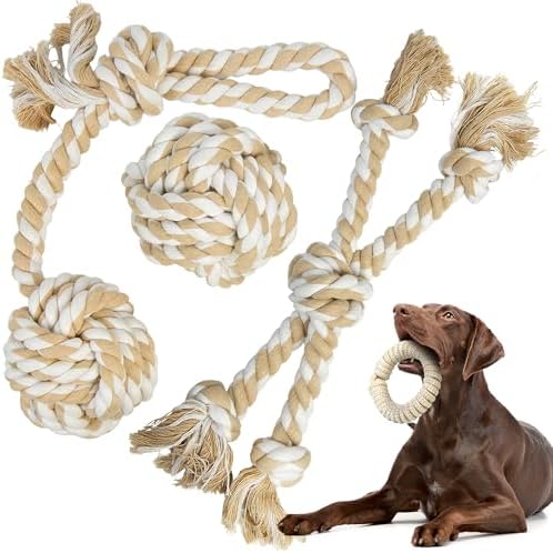 TwoEar Dog Rope Toy for Large Dogs - 4 Pack Natural Cotton Dog Chew Toys - Image 7