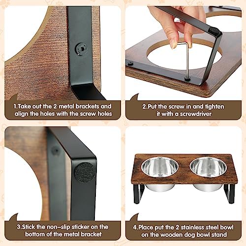 Elevated Dog Bowls for Small Medium Wood Dogs Raised Bowl Stand with 2 Stainless Steel Deep Dog Food and Water Bowls, Anti Vomit, Non-Slip Feeding Dishes(Tilted,3 inches in Height, 40oz - Image 7