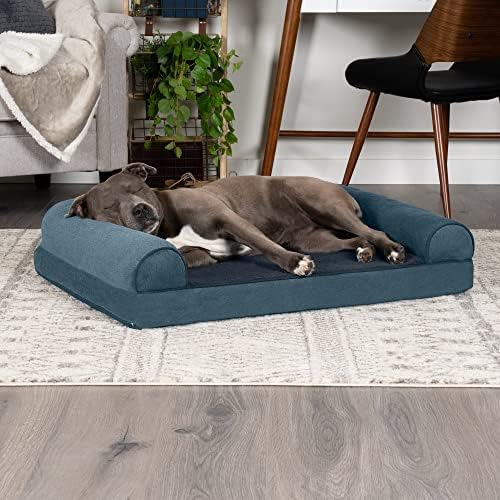 Furhaven Orthopedic Dog Bed for Large/Medium Dogs w/ Removable Bolsters & Washable Cover, For Dogs Up to 55 lbs - Sherpa & Chenille Sofa - Orion Blue, Large - Image 2