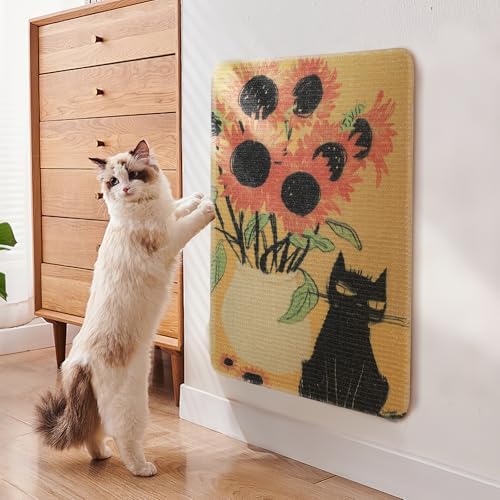 3-in-1 Sisal Cat Scratch Mat Sunflower 23.6x15.7'' Floor & Wall Cat Scratcher Pad, Protects Carpet Couch & Furniture with Sticker Tape, Anti-Slip, Durable for Indoor Outdoor Cats - Image 2