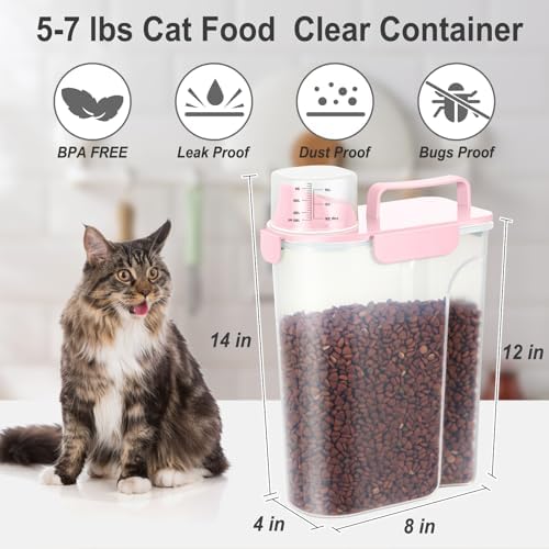 Dog Cat Food Storage Container with Cup (Pink, 5L) - Image 2