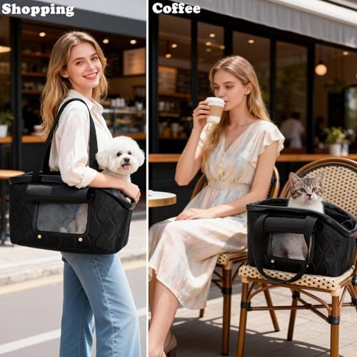Luxury Dog Purse Carrier for Small Dogs Cats, TSA Airline Approved Puppy Kitten Carrier Soft-Sided Travel Tote Bag Up to 10 lbs (Black, 14.17'' L x 7.09''W x 8.66''H) - Image 6