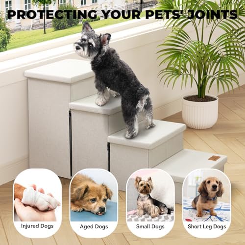 Zerbuger Dog Stairs with Storage, Beige 4 Steps Dog Ramp no Condo for Bed - Image 2