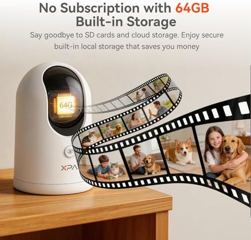 4K UHD Indoor Camera, 64G Built-in Storage No Subscription,Pet Camera Indoor with Phone App,Work as Baby Monitor/Cat/Dog Camera,360°Pan&Tilt,Two-Way Talk,Privacy Mode,AI Tracking/Detection - Image 2