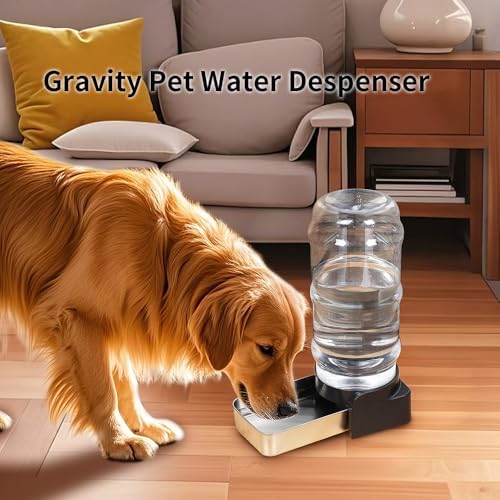 PAKEWAY 2.4 Gallon Gravity Dog Water Dispenser for Large Dogs and Multi-Pet Homes, Automatic Pet Waterer with Stainless Steel Bowl, Transparent Tank and 3 Filters, 9L - Image 2