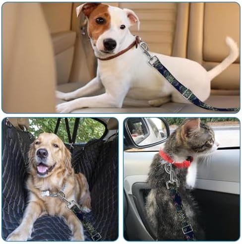 Adjustable pet cat and Dog car seat Belts. The Lanyard is Flexible and Adjustable from 20 to 33 inches(White Flowers + Black Flowers) - Image 6