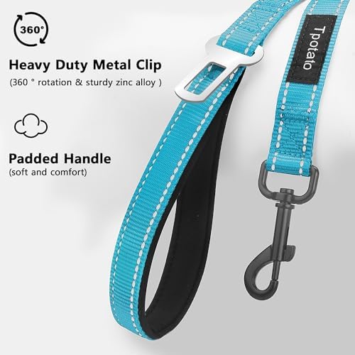 6 Foot Blue Dog Leashes for Large Medium and Small Breed Dogs That Pull,Reflective Nylon Heavy Duty Dog Leash with 2 Comfortable Padded Traffic Handles and Car Seat Belt for Walking and Training - Image 2