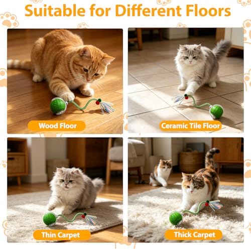 Interactive Cat Toys Ball for Indoor Cats, Automatic Self-Rolling, Motion-Activated, Bird Chirping Cats Dogs Ball Toy with Elastic Mesh Tail, Cat Enrichment Toys for Indoor Cats (Green) - Image 7