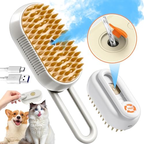 Cat Steam Brush for Shedding Cat Steam Brush Spritz Defur Comb for Cats With Shedding Steamy Pet Hair Brushes Indoor Steamer Dog Steaming Cepillo Para Gatos Con Vapor Misting Pets (White, 2pcs)1 - Image 2