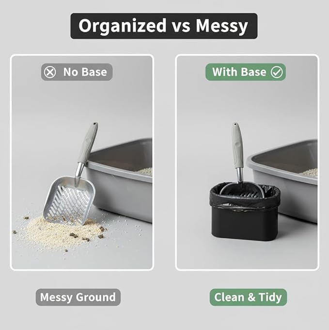 Metal Cat Litter Scoop with Holder, Aluminum Cats Litter Scooper Captures All Clumps, Heavy Duty Metal Kitty Scoopers with Holder, Cat Metal Scoop and Holder (Black)