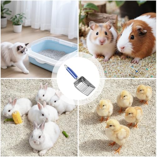 Cat Litter Scoop - Metal Cat Litter Scoop - Stainless Steel Scoop for Cats - Sturdy Metal Mesh - Rubber Handle - Easy to Clean, Suitable for Cat Litter Boxes (Blue) - Image 7