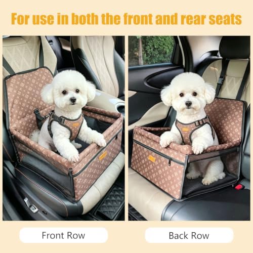 Pet Dog Booster Seat, Upgrading the Framed wall to Prevent Collapse,Breathable and Foldable Pet Car Basket,Removable andWashable pet car seat (Brown) - Image 6