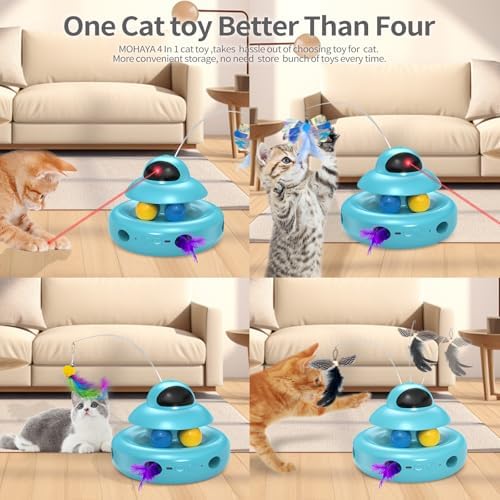 MOHAYA Cat Toys,4-in-1 Automatic Kitten Toy for Bored Indoor Adult Cats,lectric Flying Butterfly,Whack a Mole,Feather Track Balls,Blue - Image 2