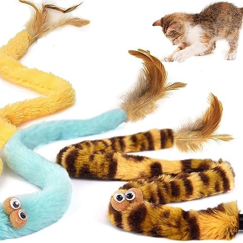 Cat Toys for Indoor Toys,Rainbow Cat Wand Toys,Feather Flips Plush Ball Cat Toys,Interactive Feather Toy for Teaser Play and Chase Exercise with Kitten 3 Pack (Pack 3) - Image 2
