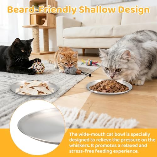 6-Pack Stainless Steel Cat Bowls, 5.5" Whisker Friendly Shallow Plates with Non-Slip Silicone Pads, Food Grade Metal Dishes for Fatigue Relief, Dishwasher Safe for Cats, Kittens - Image 7
