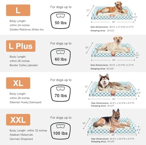 NANUYA Orthopedic Dog Bed for Large Dogs, 38 x 25 Inch, Green Grid - Image 7
