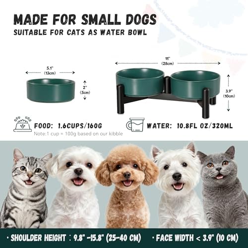 Raised Ceramic Dog Bowl Set with Stand, 1.6 Cups Elevated Dog Food Stand - Image 2